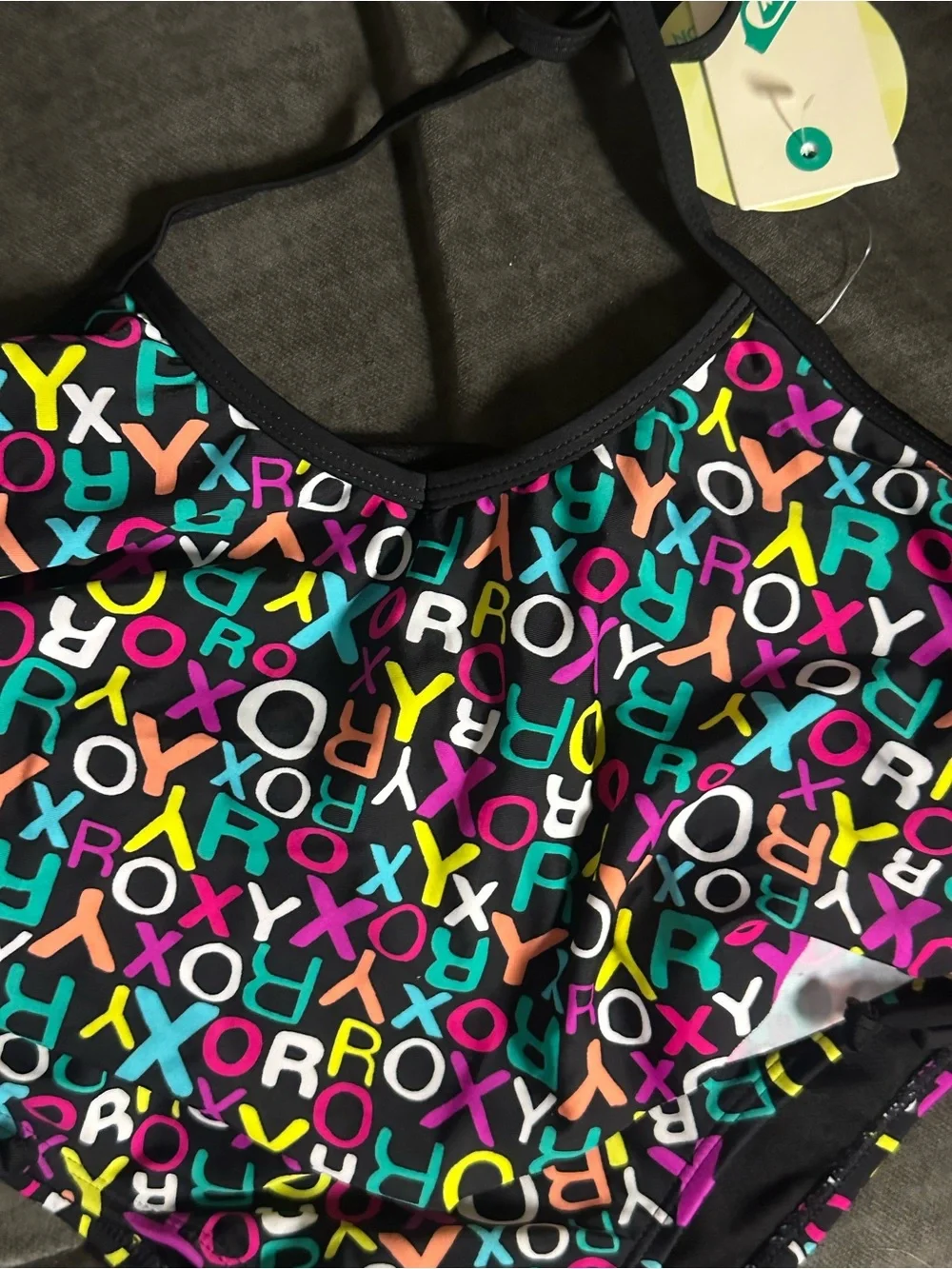 Roxy Black Bikini Set with Multicolor Logo Print